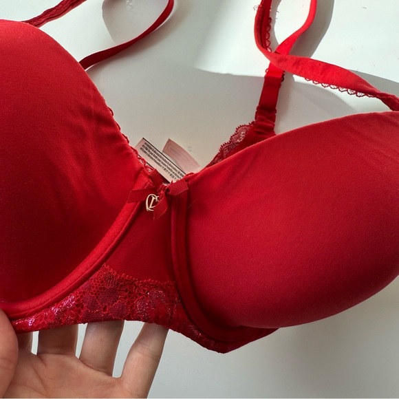 Victorias Secret Lined Demi Bra Underwire Molded Cup Convertible Red - Picture 3 of 5